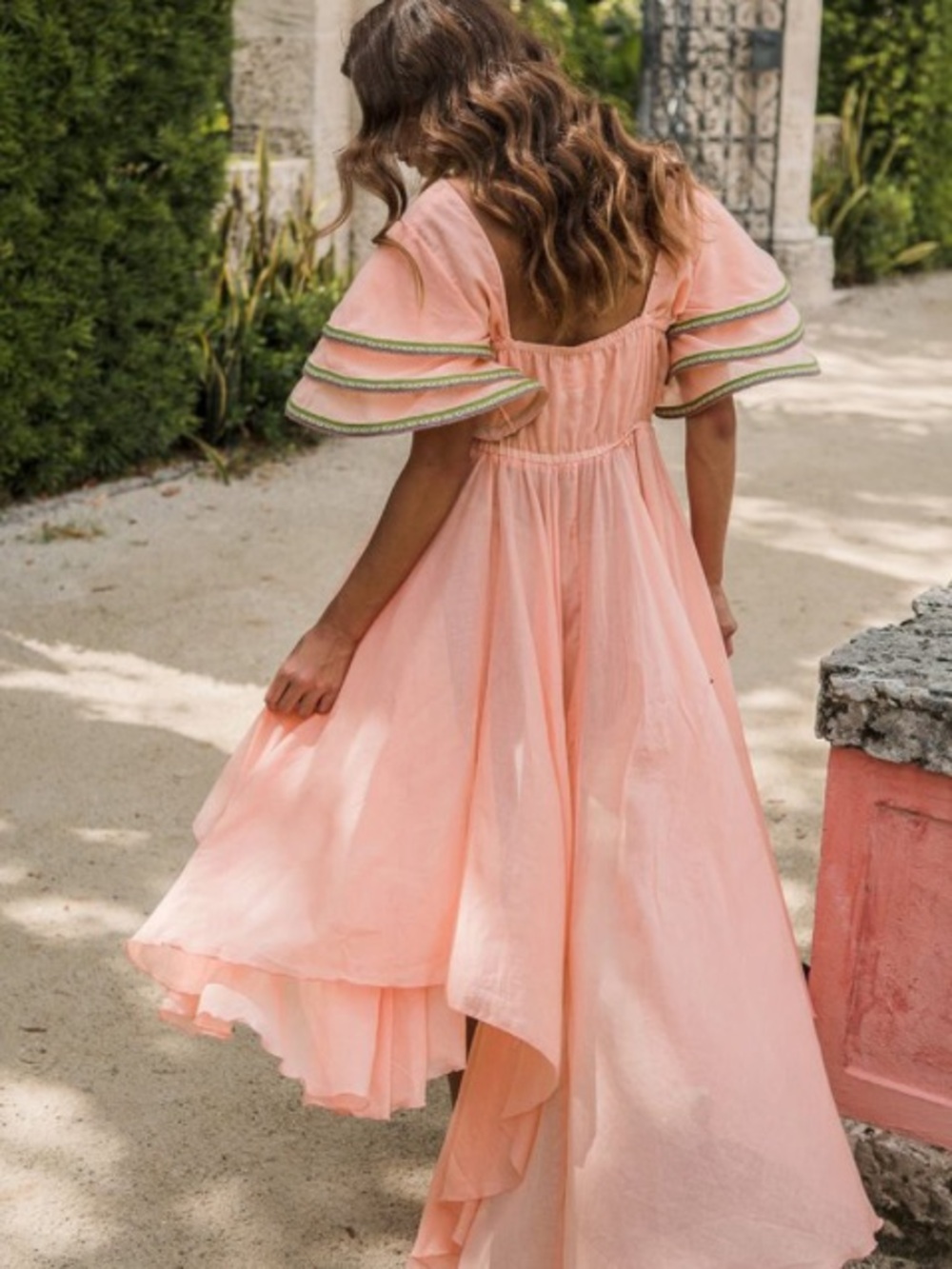 Pitusa Peach Puff Tiered Flutter-Sleeve Maxi Dress Standard
